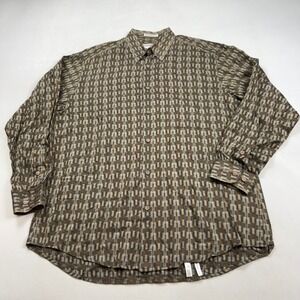 VTG Jhane Barnes Mens Med Brown Geometric Japanese Woven Fabric Button Up Shirt